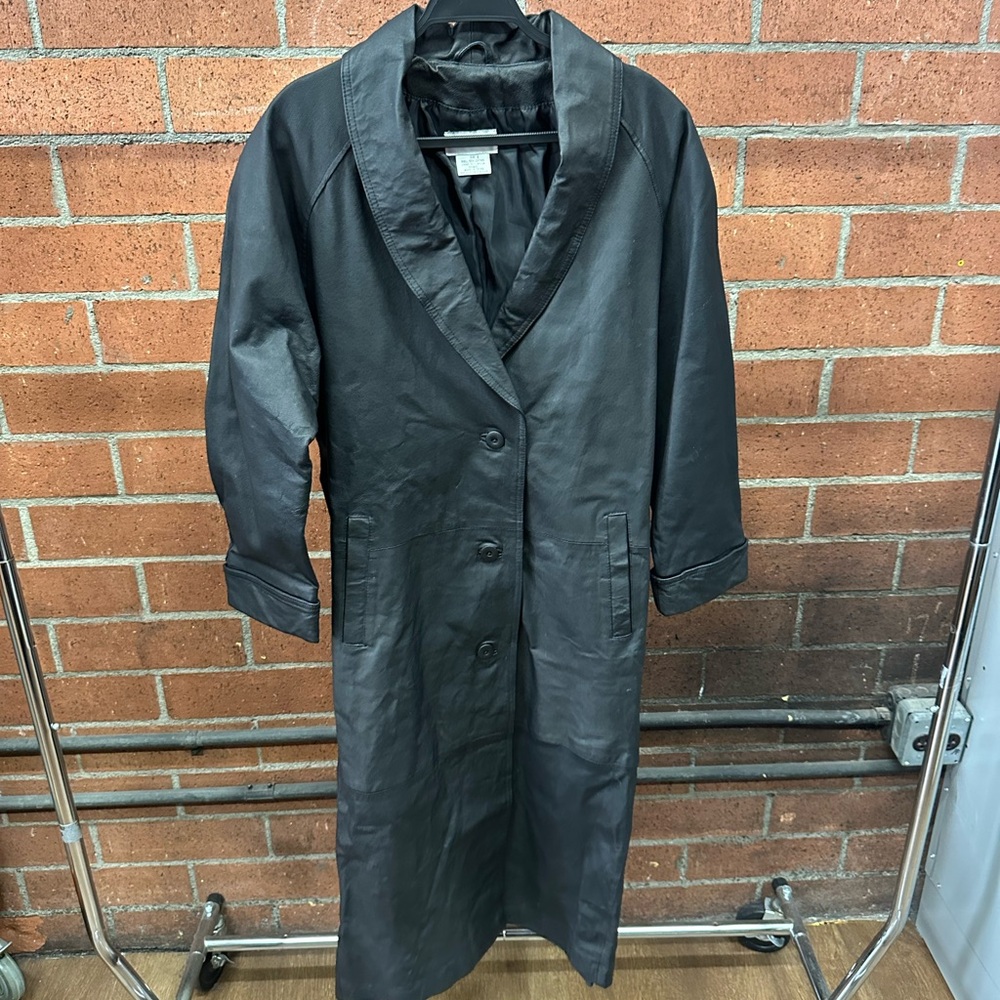 Tower Hill Vintage Leather Black Trench Coat